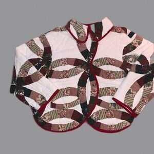 handmade quilt coat vintage quilted jacket L‎ wedding ring red green pockets